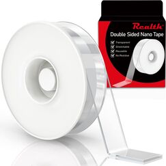 Realth Doppelseitiges Nano Klebeband/Starkes Montageband | Transparent | Spurlos | Waschbar | Keine Rückstände | für Zuhause Büro Geschäft Deko-Karte Poster Fotowand(NT30) | 30mm x 5m