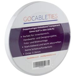 GOCABLETIES Doppelseitiges Klebeband Transparent, 12 mm x 33 m, Starkes Klebeband für Basteln, Dekorieren, 1 Rolle