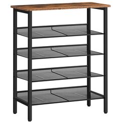 HOOBRO 5-lagiges Schuhregal, Verstellbares Schuhablage, schmal Schuhschrank, Flach und Neigbar, Stabil, Metall, Eingang, Korridor, Industrie, vintagebraun-schwarz EBF106XJ01