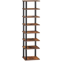 HOOBRO Schuhregal, 8-lagiges Eckschuhregal, schmales Schuhablage, Schuhschrank, Schuhständer, Flur, Schlafzimmer, Dunkelbraun-Schwarz EBF22XJ01