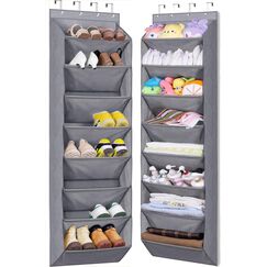 MISSLO Tür Schuhregal Schmal Schuhaufbewahrung Hängend mit 8 tiefen Taschen Passt 20-Paar Schuhorganizer, Kleiderschrank Schuhhalter für Tür Hängeorganizer, Grau