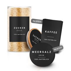 Vorratsetiketten - Küchen XXL Set Schwarz - selbstklebend (288 Stück) - Aufkleber rund minimalistisch - wasserfest