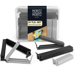 Moritz & Moritz 24 Verschlussclips – inkl. praktischer Box – Clips für Tüten – Tütenclips für Lebensmittelaufbewahrung – auch als Gefrierbeutel Clips geeignet