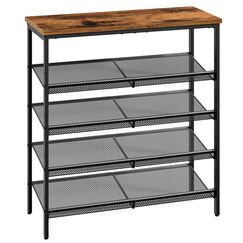 HOOBRO Schuhregal, 5-stöckiges Schuhablage, Schuhschrank, verstellbares Metallgitterregal, Geräumige Oberseite, für 16-20 Paar, Eingang, Korridor, Industrie, vintagebraun-schwarz EBF12XJ01