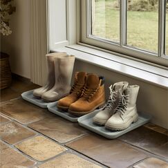 Navaris 3X Schuhabtropfschale Schuhmatte Ablage klein - Schuhablage 35x27x2,5cm mit erhöhtem Rand - Abtropfschale Grau für Schuhe Regen Herbst Winter