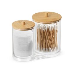 Hwtcjx Wattestäbchen, Wattespender, Wattebox, hergestellt aus PS-Material, mit Holzdeckel, staub- und feuchtigkeitsbeständig, für Wohnzimmer, Schlafzimmer, Badezimmer (A)