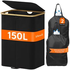 Lifewit 150L Pfandflaschen Sammelbehälter 2 fächer mit Deckel, Groß Pfandflaschen Behälter 2 Tragetasche für ErhaltenFlaschensammler eignet Sich für Küche, Küche Abstellraum Flaschentasche, Schwarz