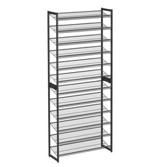 SONGMICS Schuhregal mit 12 Ebenen, Schuh-Organizer, aus 2 stapelbaren 6-stufigen Regalen, für 48 bis zu 60 Paar Schuhe, verstellbare Gitterablagen, flach oder angewinkelt montierbar, schwarz LMR12B