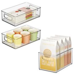 iDesign Aufbewahrungsbehälter aus Kunststoff mit Griffen für Küche, Kühlschrank, Gefrierschrank, Speisekammer und Schrank Bin Set farblos