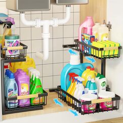 Miyawell Unterbecken-Organizer, 2 Stück, 2 Etagen, Organizer und Aufbewahrung, ausziehbarer Schrank-Organizer, Regal, Metall-Schubladen, Regale für Küche, Badezimmer, Schrank-Organisation