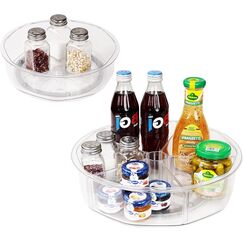Puricon 2 Stück verschiedene Drehplatte Lazy Susan Küchen Organizer, Drehteller für Kühlschrank Drehscheibe, Transparent Drehtablett Drehbar Rondell Aufbewahrung Turntable 23,5 * 30 CM