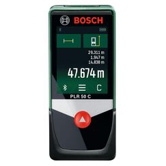 Bosch Home and Garden Laser Entfernungsmesser PLR 50 C (Messbereich: 0,05 &ndash; 50 m, Touchscreen-Display, in Kartonschachtel), 0603672200, Schwarz/Gr&uuml;n, Hasta 50m (en bl&iacute;ster)