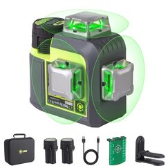LasGoo 3D-RS12 Laser-Nivellierger&auml;t: 3x360&deg; gr&uuml;ner Strahl, selbstnivellierend, ideal f&uuml;r Bau und Bilderaufh&auml;ngung. Mit 2 wiederaufladbaren 11.1V-Batterien, magnetischem St&auml;nder und Type-C-Kabel