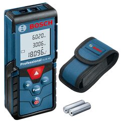 Bosch Professional Laser Entfernungsmesser GLM 40 (Fl&auml;chen-/Volumenberechnung, max. Messbereich: 40 m, 2X 1,5-V Batterien, Schutztasche)