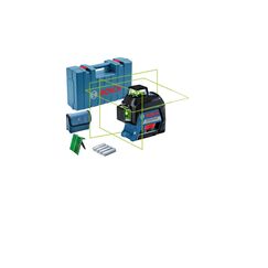 Bosch Professional Linienlaser GLL 3-80 G (gr&uuml;ner Laser, Innenbereich, max. Arbeitsbereich: 30 m, 4x AA Batterie, im Handwerkerkoffer), Blau