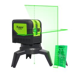 Huepar Kreuzlinienlaser Gr&uuml;n mit 2 Laserpunkte, DIY Linien Laser Selbstnivellierenden und Neigungsfunktion mit Lotfunktion, 15m Arbeitsbereich, inkl. Magnetische Halterung und 2 AA Batterie M-9211G