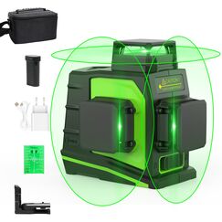 Huepar 3 x 360 Kreuzlinienlaser Gr&uuml;n, 360 Grad 3D Linienlaser Umschaltbare Selbstnivellierenden Laser Level mit Pulsfunktion, USB-Ladeanschluss, inkl. Lithiumbatterie und Magnethalterung - GF360G