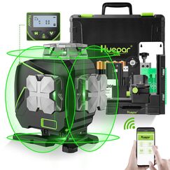 Huepar 16 Linien-selbstnivellierendes Laserniveau 4 x 360 &deg; mit LCD-Bildschirm, 4D Bluetooth Gr&uuml;ner Strahl Laserwerkzeug, Horizontal/Vertikal Laser -Fernbedienung & Hartschalenkoffer S04CG-C