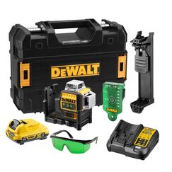 DEWALT XR 3 x 360&deg; Akku-Multilinien-Laser gr&uuml;n (Selbstnivellierender Laser, mit Pulsmodus f&uuml;r Empf&auml;ngereinsatz, Schutzklasse IP65, inkl. 12 Volt 2 Ah Akku und Ladeger&auml;t), DCE089D1G-QW