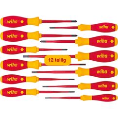 Wiha Schraubendreher Set 12-teilig, VDE gepr&uuml;ft, isoliert 1.000 V (41003) I Profi Schraubenzieher Set mit d&uuml;nner Spitze Schlitz/Kreuz/Kreuzschlitz/Torx/Plusminus I Elektriker Werkzeug