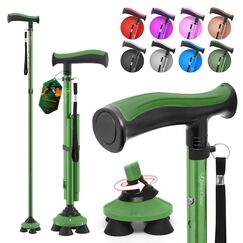 BeneCane Gehstock f&uuml;r M&auml;nner & Frauen Klappbar Einstellbar leicht stabil zusammenklappbare Heavy Duty mit weichen TPR T-Griff und Reisetasche