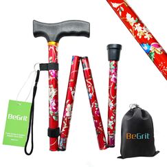 BeGrit Gehstock Klappbar f&uuml;r Damen Gehstock Bunt Rot Gehstocks Damen Elegant H&ouml;henverstellbar Spazierstock Blumen Kr&uuml;ckstock Geschenke f&uuml;r Mother Herren Geburtstag Thanksgiving das Neue Jahr