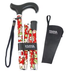 KMINA Gehstock Damen Blumen Rot, Elegant Faltbar und H&ouml;henverstellbar, Klappbarer Spazierstock aus Aluminium, Leichte Gehhilfe mit Softgriff und Handschlaufe - Modell PRO