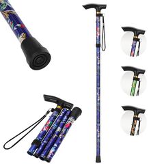 supregear Klappgehstock f&uuml;r Damen - Leichter faltbarer Spazierstock mit Blumenmuster, Verstellbarer 5 H&ouml;henstufen | Ideal f&uuml;r Senioren & Mobilit&auml;tseingeschr&auml;nkte