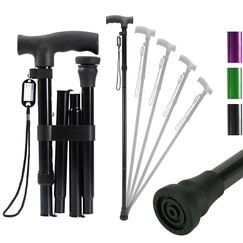 Elorgzem Gehstock Faltbar f&uuml;r Damen und Herren, F&uuml;nf-Fach H&ouml;henverstellbarer Aluminium Gehstock, Ausziehbar, Klappbar mit Gummifu&szlig;, Handschlaufe und Namensschild