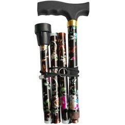 Deluxe Damen Gehstock, zusammenklappbar, mit wundersch&ouml;nem Blumendruck und einzigartigem, ergonomischem Griff und h&ouml;henverstellbarer Gehstock f&uuml;r Damen &ndash; 82.5 cm &ndash; 94 cm (schwarz/braun gebl&uuml;mt)