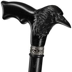 Asterom Handgefertigter Gehstock aus Holz geschnitzt f&uuml;r Damen und Herren - Rabe - Stilvoller Gehstock Gothic Crow Cane (Schwarz)