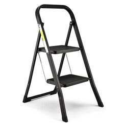 HBTower Trittleiter 2 Stufen klappbar, Faltbare Leiter aus Stahllegierung, rutschfeste Pedale, nur 4,5 cm d&uuml;nn gefaltet, 150 kg belastbar, kein Aufbau n&ouml;tig &ndash; f&uuml;r K&uuml;che, Garage & B&uuml;ro