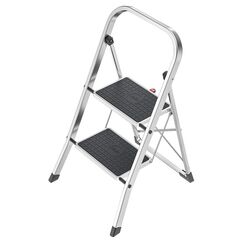 Hailo K70 StandardLine Alu-Klapptritt-Leiter - 2 gro&szlig;e Stahl-Stufen mit Anti-Rutsch-Matten belastbar bis 150 kg - Trittleiter mit Klappsicherung - besonders leicht und einfach zu verstauen - Silber