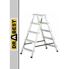 DRABEST Alu Leiter Klappbar Beidseitig Trittleiter 2x5 Stufen Klappleiter bis 150 kg Belastbar Klapptritt Zertifiziert