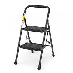 HBTower Trittleiter 2 Stufen klappbar, rutschfeste Stufen im Mosaik-Design, Klapptritt mit Gepolstertem Handgriff, Leicht & Platzsparend, Tragkraft 150 kg