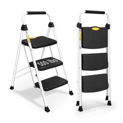 HBTower Trittleiter 3 Stufen Klappbar, Kleine Leiter mit Gummihandgriff, Rutschfester Design, Aus hochwertigem Legierungsstahl, Tragf&auml;higkeit bis 150kg, tragbare 3 Stufen Leiter f&uuml;r Haushalt und B&uuml;ro