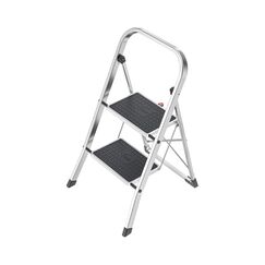 Hailo Alu-Klapptritt StandardLine, 2 gro&szlig;e Stahl-Stufen bis 150 kg, kleine Alu Leiter mit Anti-Rutsch-Matten, Trittleiter mit Klappsicherung, Silber, Aktuelles Modell K70