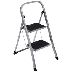 Trittleiter 2 Stufen Leiter Klapptritt Klappleiter Klapptreppe Tritt Haushaltstritt Stehleiter Sprossenleiter klappbar faltbar bis 150 kg (2 Stufen, Silber/schwarz)