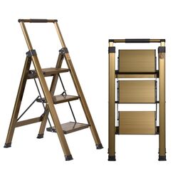 XinSunho 3-stufige Leiter, Aluminium 3-stufiger Hocker mit einziehbarem Handlauf und rutschfestem breitem Pedal, Klapphocker-Leiter, 3 Stufen, 150 kg Sicherheit, Haushaltsleiter