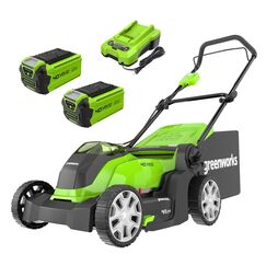 Greenworks 40V Kabelloser Akku Rasenm&auml;her f&uuml;r Fl&auml;chen bis zu 500 m&sup2;, 41 cm Schnittbreite, 50-Liter-Sack PLUS zwei 40 V 2Ah-Akkus mit Ladeger&auml;t, 3 Jahre Garantie-G40LM41K2X
