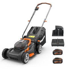 WORX WG743E Akku-Rasenm&auml;her 40V, Profi Rasenm&auml;her mit Mulchfunktion & PowerShare Akku, Rasenm&auml;hen ohne Kabel, Ideal f&uuml;r G&auml;rten bis zu 500m&sup2; (inkl. 2X 4Ah Akkus & Dual-Ladeger&auml;t)