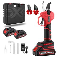 TEENO Elektrische Baumschere 21V, Professionelle Gartenschere MAX 25 mm Schnittdurchmesser, Schere Astschneider Rosenschere Kabellos mit Sicherheitsschalter, 2 * 2000mAh Akkus f&uuml;r 6-8 Arbeitsstunden