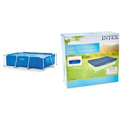 Intex Rectangular Frame Pool - Aufstellpool, Blau - 220 x 150 x 60 cm Cover - Poolabdeckplane - Blau, 300 x 200 x 20 cm - F&uuml;r Frame