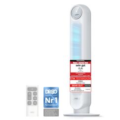 Dreo 20dB Leiser Turmventilator, 10 m Wurfweite 4 Geschwindigstufen 4 Modi 8 Std. Timer 90&deg; oszillierende Ventilator mit K&uuml;hlung Fernbedienung f&uuml;r Schlafzimmer, Nomad One, Wei&szlig;