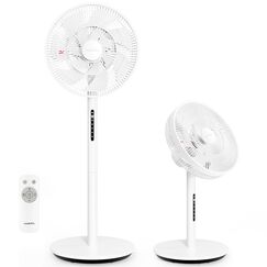 Neu DC Standventilator mit Bildschirm-12.8dB sehr Leise Ventilator mit Fernbedienung, 8 Stufen, H&ouml;henverstellbar, Oszilation 120&deg;, 8H Timer, Ventilator f&uuml;r Schlafzimmer, Wohnzimmer, K&uuml;che,Wei&szlig;