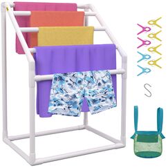 VEVOR Handtuchst&auml;nder Handtuchhalter mit 5 Handtuchstangen Freistehend, Spa Schwimmb&auml;der Handtuchhalter 94 x 60 x 127 cm Wei&szlig; Tragkraft 25 kg, PVC Handtuchst&auml;nder mit 8 Handtuchklammern & 1 Haken