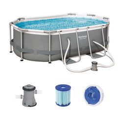 Bestway 56617-GS19 Power 300x200x84 cm, Ovaler Stahlrahmenpool-Set mit Filterpumpe, grau