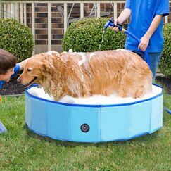 Jolitac Faltbarer Hundepool Swimmingpool Hunde Katze Doggy Pet Pool Haustierpool Badewanne Schwimmbecken Haustier Planschbecken mit Ablassventil (Small 80 x 20 cm)