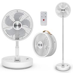 Primevolve Standventilator mit Fernbedienung, 7200 mAh Akku USB Tischventilator, Tragbarer Ventilator leise 10", Faltbarer Standventilator f&uuml;r Camping, B&uuml;ro, Schlafzimmer, P2000 Wei&szlig;