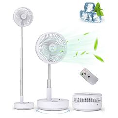 Primevolve 8" Oszillierender Tisch-und Standventilator mit Fernbedienung, Tragbarer Faltbarer Travel Fan f&uuml;r Outdoor Reise Camping, 7200mAh Akku Batterie Ventilator Leise f&uuml;r Schlafzimmer B&uuml;ro (Wei&szlig;)